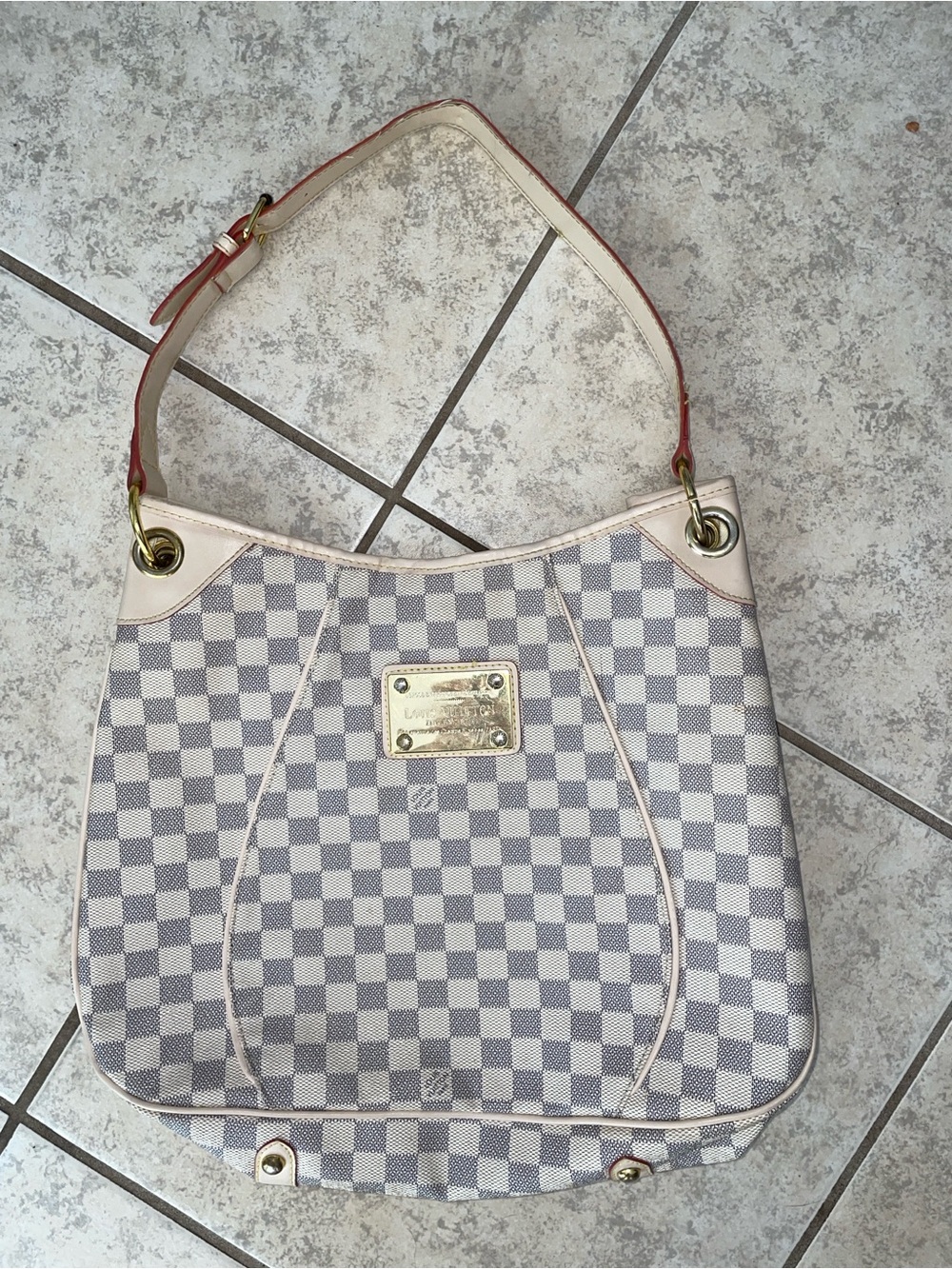 Look a like Louis Cream and Light Gray Check purse Shoulder Bag with Gold Plaque